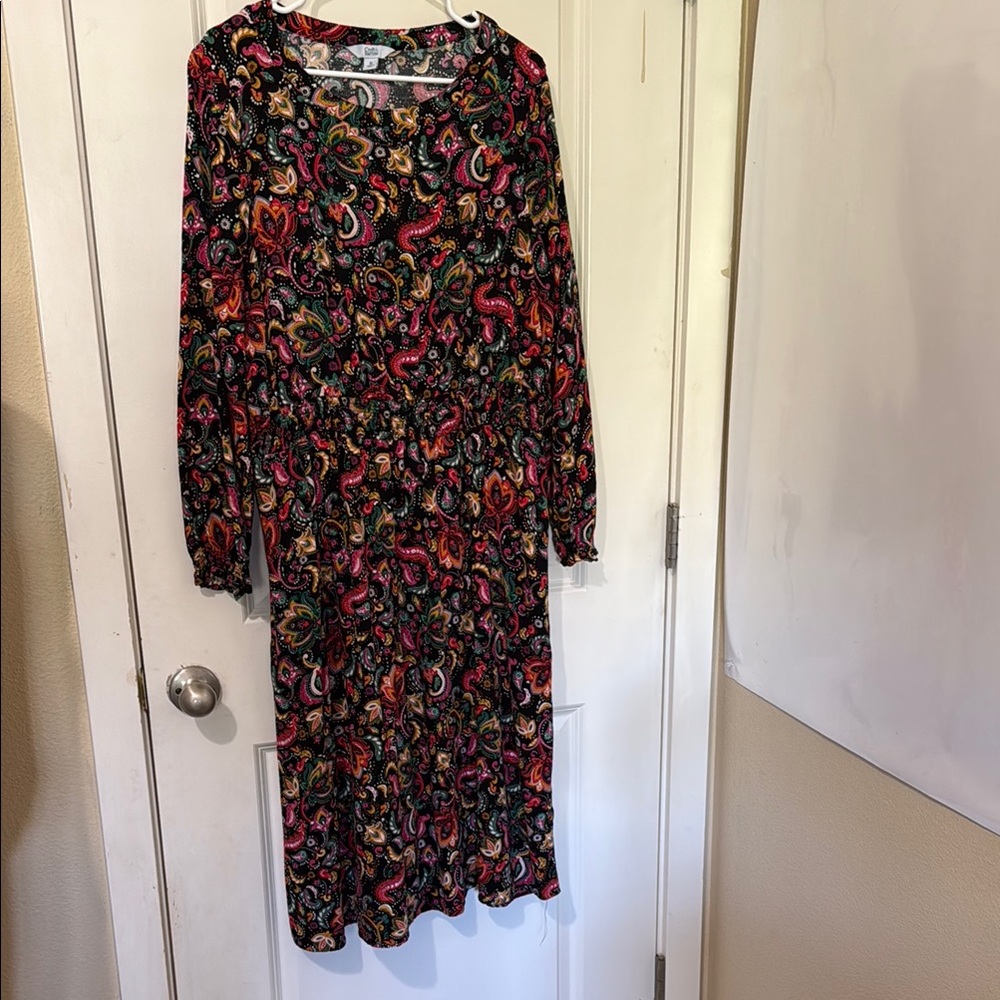 Elegant Multicolor Paisley Long Sleeve Dress